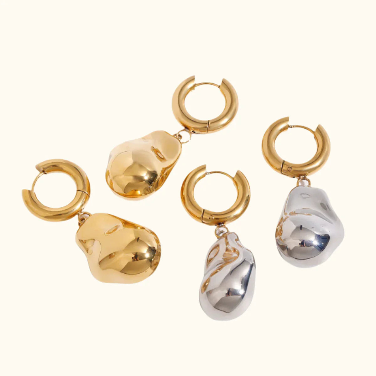 Abstract Teardrop Dangle Gold Earrings